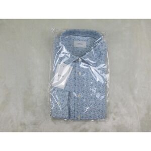 NEW Eton Dress Shirt Mens 44 17.5  XL Blue Paisley Cotton Slim Business Stretch